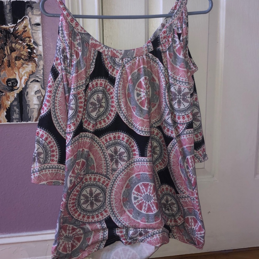 Pink and Black Thick Cotton cold Shoulder Blouse